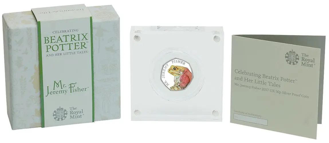 2017 Silver Proof Beatrix Potter Elizabeth II Mr Jeremy Fisher  display