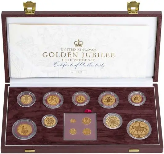 2002 Golden Jubilee 13-Coin Gold Proof Coin Set in presentation box