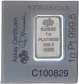 Platinum 1 Gram Bar Single Pre-Owned PAMP Suisse obverse