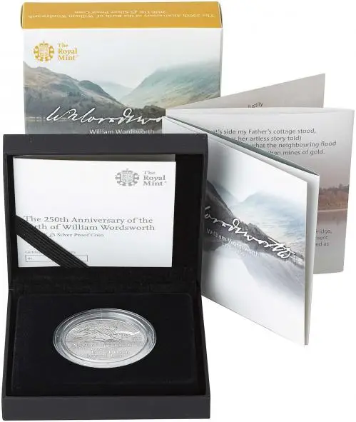 2020 250th Anniversary of the Birth of William Wordsworth Silver Proof £5 Coin in box