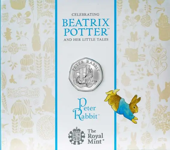 2020 Base Metal BU Beatrix Potter Elizabeth II Peter Rabbit Pound Sterling 50 Pence Coin United Kingdom The Royal Mint in sleeve