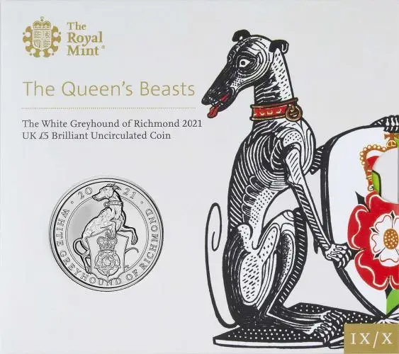 2021 £5 BU Queen's Beasts - White Greyhound of Richmond front cover