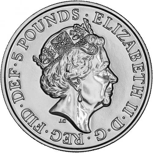 2021 £5 BU Queen's Beasts - White Greyhound of Richmond obverse