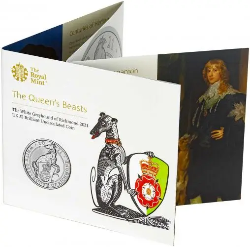 2021 £5 BU Queen's Beasts - White Greyhound of Richmond open cover