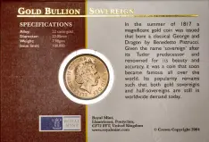 2004 Gold Sovereign Elizabeth II Bullion Coin - In Sleeve Obverse