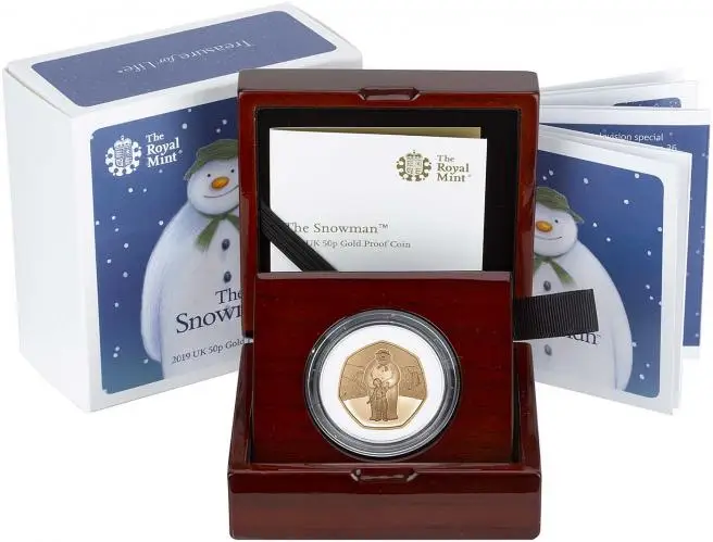 2019 The Snowman Gold Proof 50 Pence Coin with box