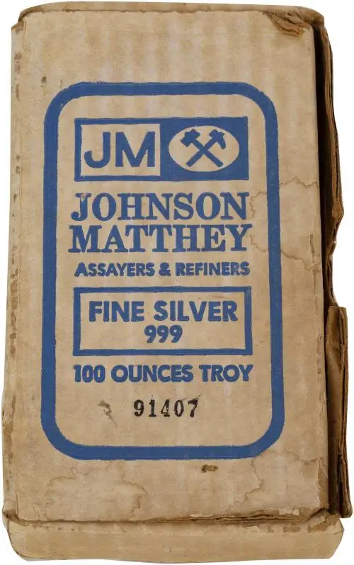 Silver Bullion Ungraded 100 Ounce  Bar Pre-Owned Johnson Matthey closed box