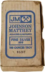 Silver Bullion Ungraded 100 Ounce  Bar Pre-Owned Johnson Matthey closed box