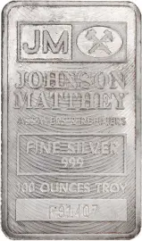 Silver 100 oz Bar Johnson Matthey - Pre-Owned