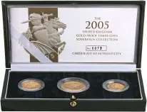 2005 Gold Proof Sovereign Elizabeth II 3 Coin Set 