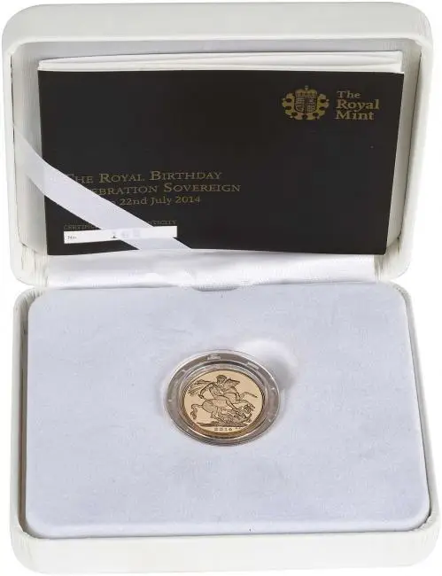 2014 Struck On 22nd July Gold Proof Sovereign Elizabeth II The Royal Birthday Celebration  Pound Sterling  Coin Single with Cert United Kingdom The Royal Mint in box