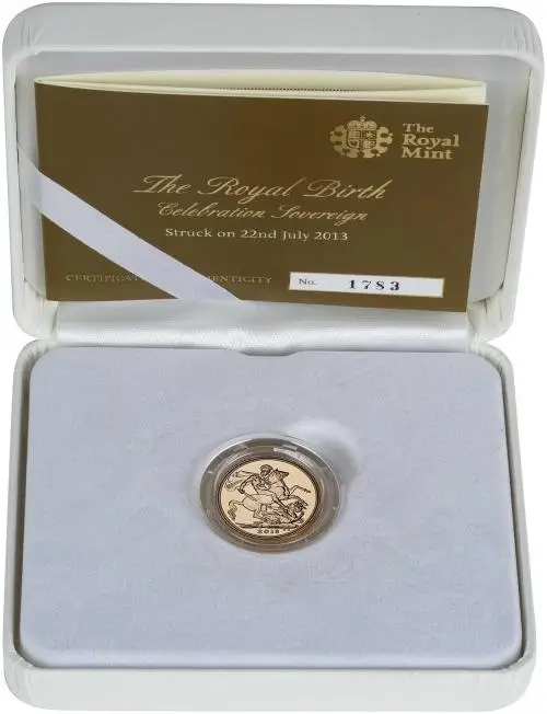 2013 Struck On 22nd July Gold Proof Sovereign Elizabeth II The Royal Birthday Celebration  Pound Sterling  Coin Single with Cert United Kingdom The Royal Mint in box