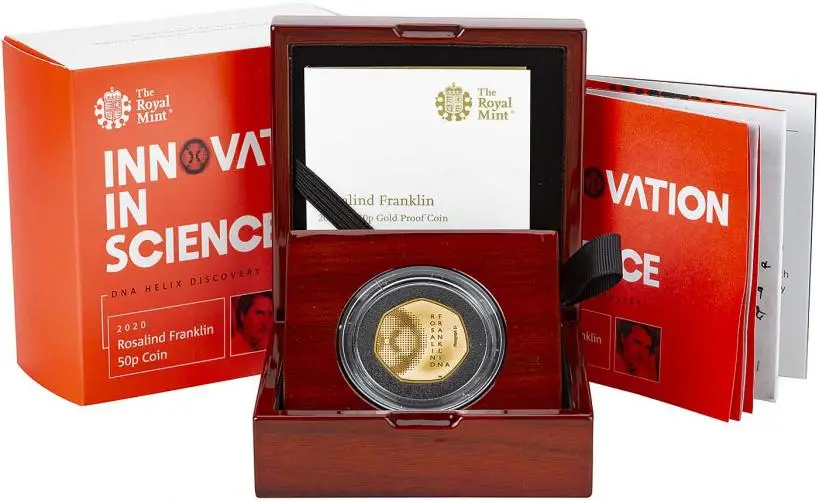2020 Rosalind Franklin Gold Proof 50 Pence Coin in box