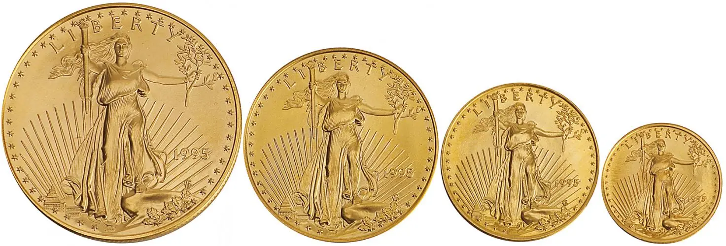 1995 Gold BU Eagle  Coin Without Box Without Cert United States of America 4 Coins obverse
