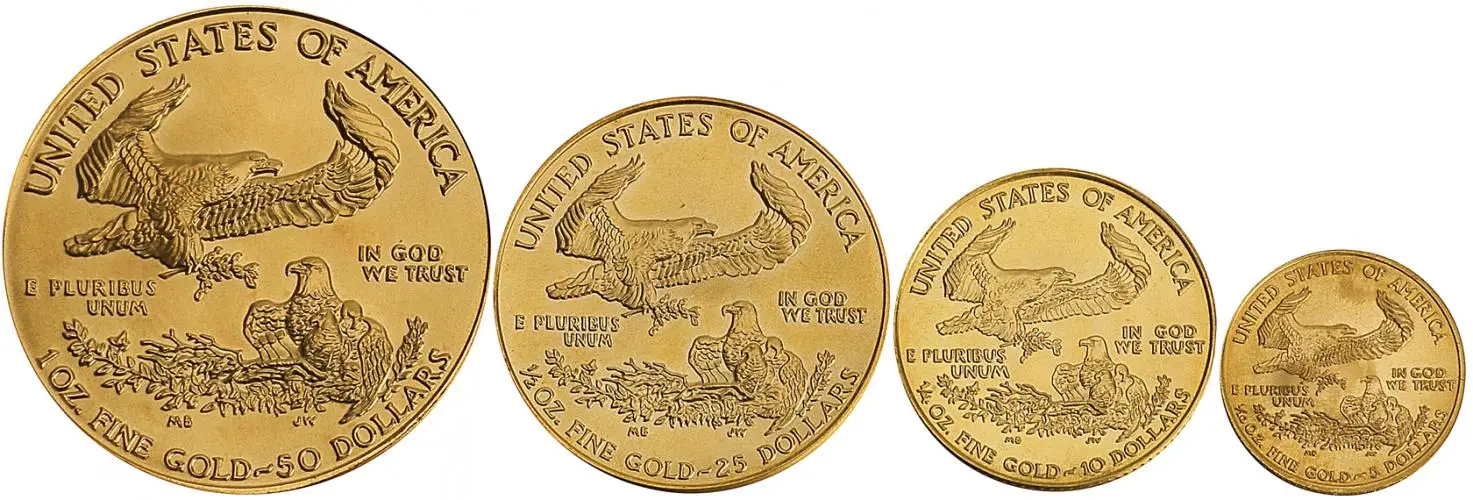 1995 Gold BU Eagle  Coin Without Box Without Cert United States of America 4 Coins reverse