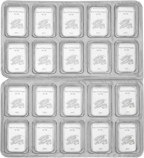 1 oz Silver Bar Suisse Gold Year of the Dragon - Pre-Owned Sheet
