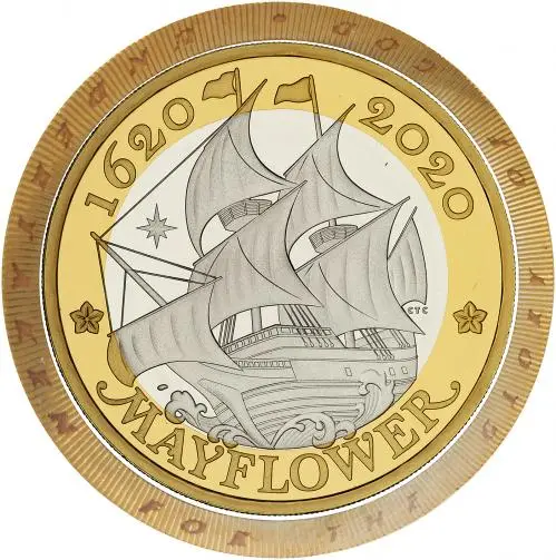 2020 400th Anniversary of the Voyage of the Mayflower Silver Proof £2 Coin rim inscription