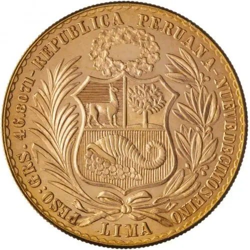 1967 Peruvian 100 Soles Gold Bullion Coin Reverse
