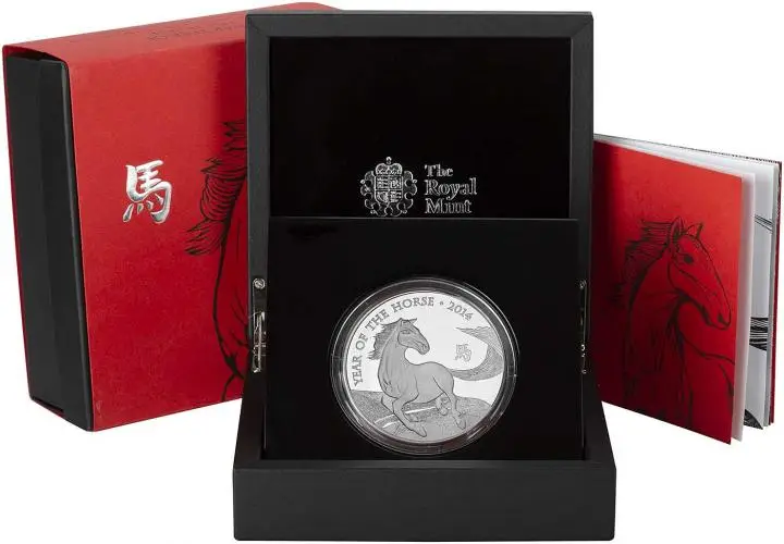 2014 Year of the Horse UK Lunar Silver Proof 5 oz Coin in box