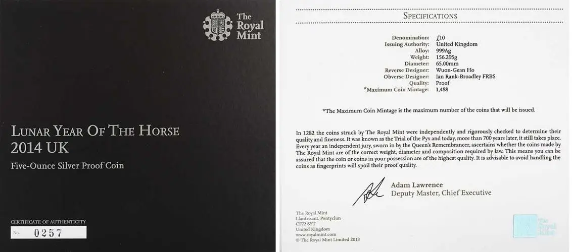 2014 Year of the Horse UK Lunar Silver Proof 5 oz Coin info and specs