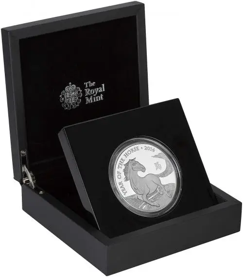 2014 Year of the Horse UK Lunar Silver Proof 5 oz Coin side view