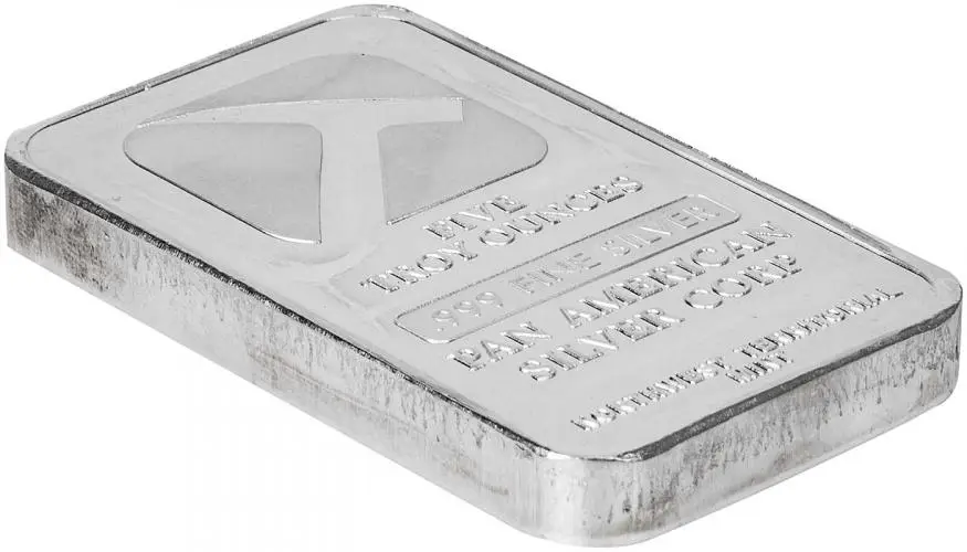 Pan american Silver Bullion Ungraded 5 Ounce Best Value  Bar Single Pre-Owned Northwest Territorial Mint obverse side view