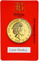 2016 1 oz Gold Coin Year of the Monkey Royal Mint Bullion - In Sleeve Baird & Co obverse