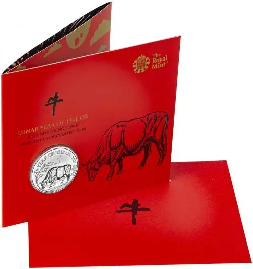 2021 Year of the Ox Royal Mint Lunar B.U. £5 Coin in card