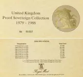 1979 - 1986 Gold Proof Sovereign Elizabeth II 8 Coin Set Certificate of Authenticity