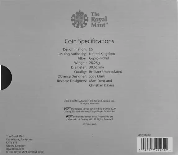 2020 James Bond 007 'Wet Nellie' Submarine BU £5 Coin specs
