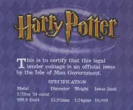 2002 Gold Proof 1/25 Ounce Harry Potter Crown  Coin Single Isle of Man specs