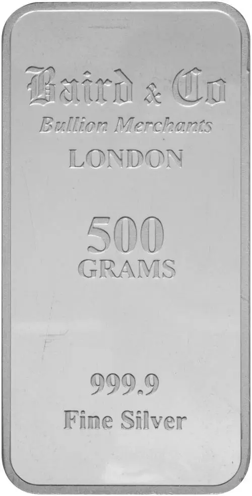 Silver Bullion Ungraded 500 Gram  Bar Single Pre-Owned United Kingdom Baird & Co. obverse