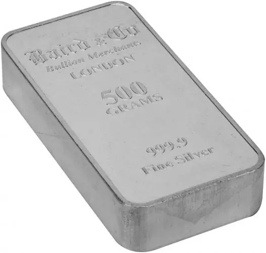 Silver Bullion Ungraded 500 Gram  Bar Single Pre-Owned United Kingdom Baird & Co. side view