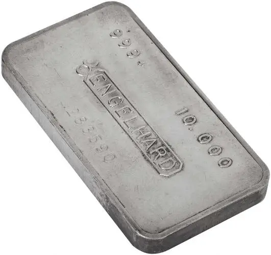 Silver Bullion Ungraded 10 Ounce  Bar Pre-Owned Engelhard side view