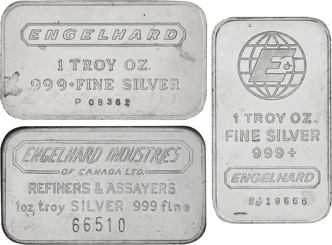 Silver Bullion Ungraded 1 Ounce  Bar Pre-Owned Engelhard all 3