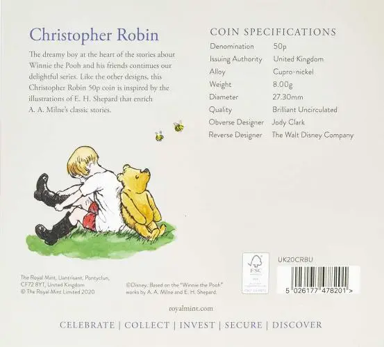 2020 Winnie The Pooh & Friends - Christopher Robin BU 50p Coin in card specs and information