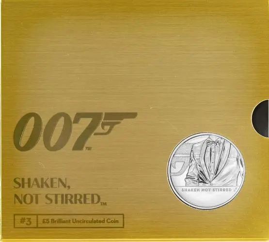 2020 James Bond 007 Shaken Not Stirred BU £5 Coin front cover