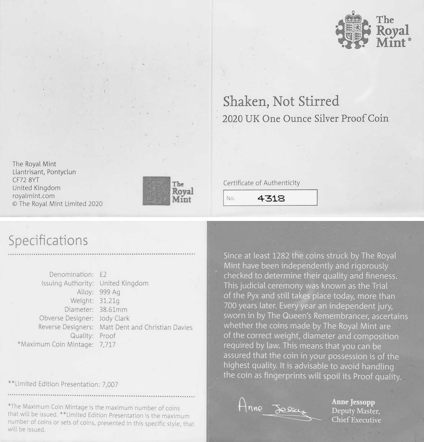 Shaken Not Stirred 2020 UK金貨 007 鑑定付 1/4 2020 Quarter Ounce Shaken Not Stirred Gold Coin