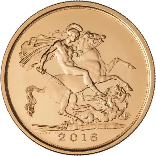 2016 Gold BU Quintuple Sovereign Elizabeth II £5  Coin Single United Kingdom The Royal Mint reverse
