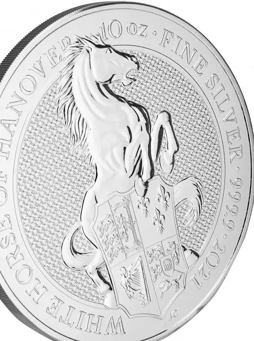 2021 10 oz Silver Coin Bullion Queen's Beasts - White Horse of Hanover side view close crop