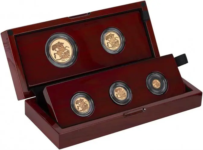 2021 5-Coin Gold Proof Sovereign Set side view