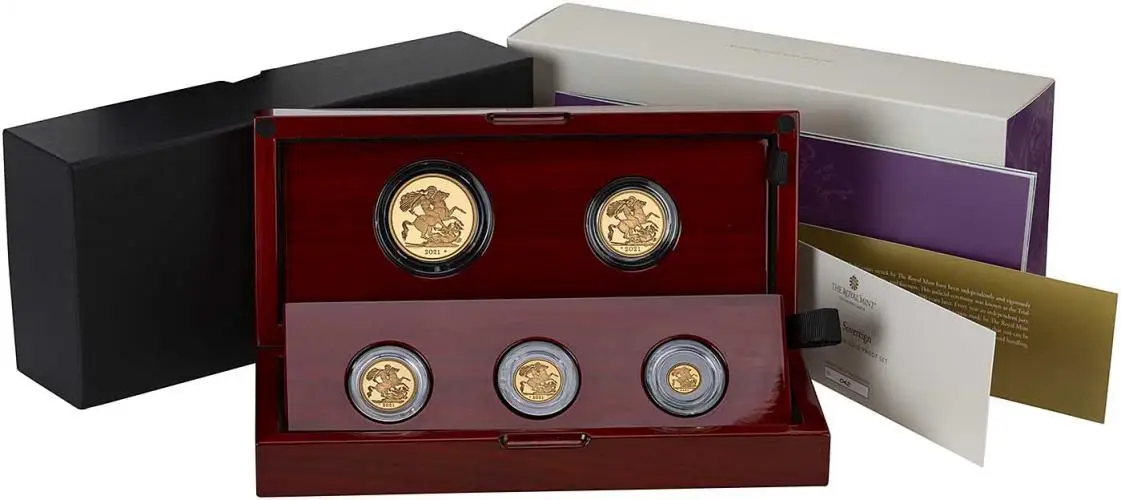 2021 5-Coin Gold Proof Sovereign Set with packaging