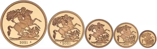 2021 5-Coin Gold Proof Sovereign Set reverse designs