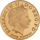 2005 Small Scratches Gold Proof Without Sleeve Elizabeth II Nelson Pound Sterling £5 / Crown Coin United Kingdom The Royal Mint obv