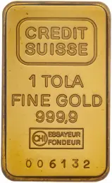 Gold 1 Tola Bar Credit Suisse Loose - Pre-Owned