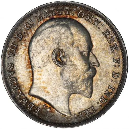 1902 UK Silver 3 Three Pence Edward VII Uncrowned Portrait - Obverse