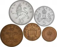 1971 Base Metal Britain's First Decimal Coins Elizabeth II Pound Sterling  Coin Sets United Kingdom The Royal Mint 5 Coins reverse