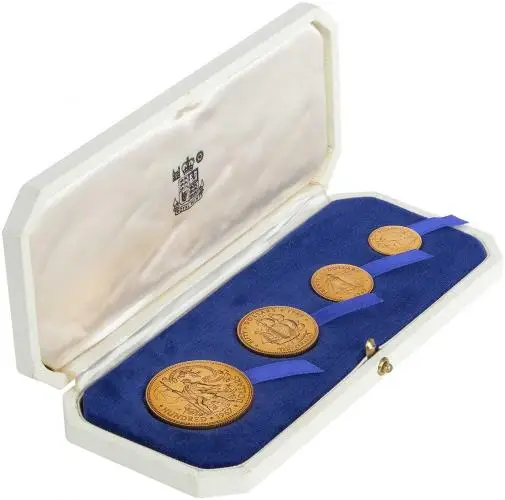 1967 Bahamas Gold Uncirculated Coin Set Adoption of New Constitution - 4 Coins side view