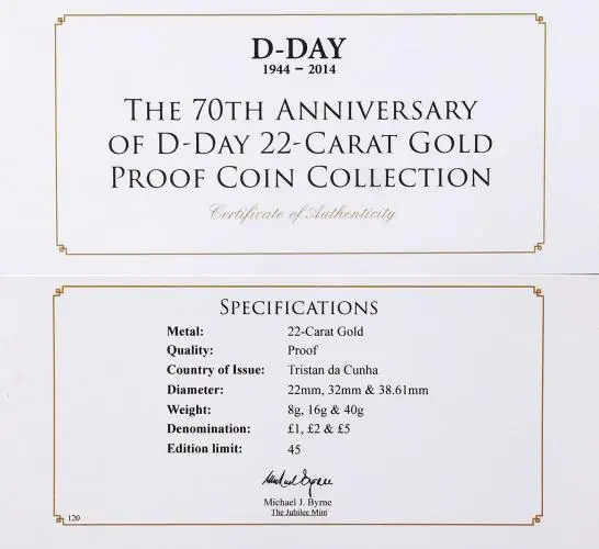 2014 Light Scratches Gold Proof 70th Anniversary of D-Day  Coin With Box with Cert Jubilee Mint 3 Coins with cert
