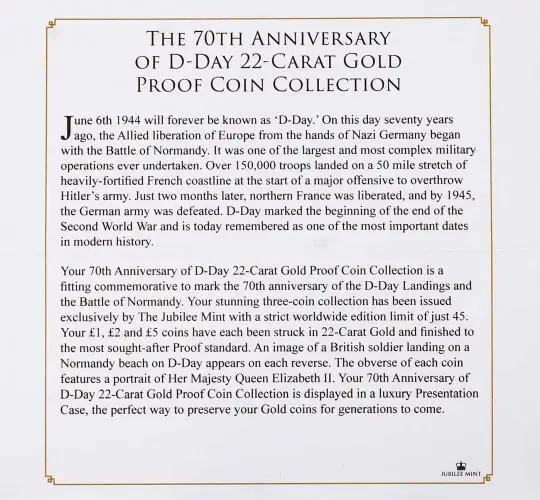 2014 Light Scratches Gold Proof 70th Anniversary of D-Day  Coin With Box with Cert Jubilee Mint 3 Coins with info sheet